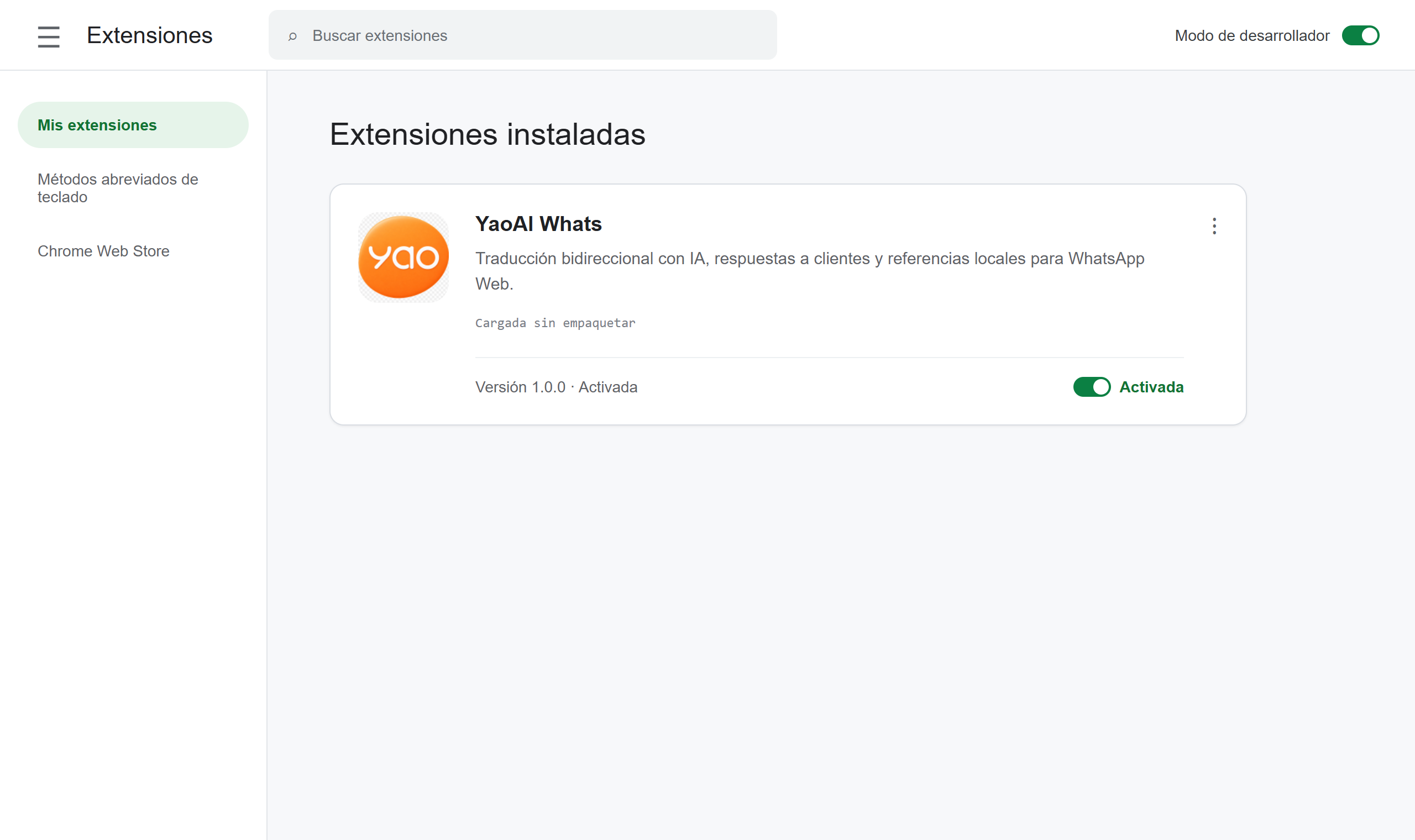 Instala la extensión