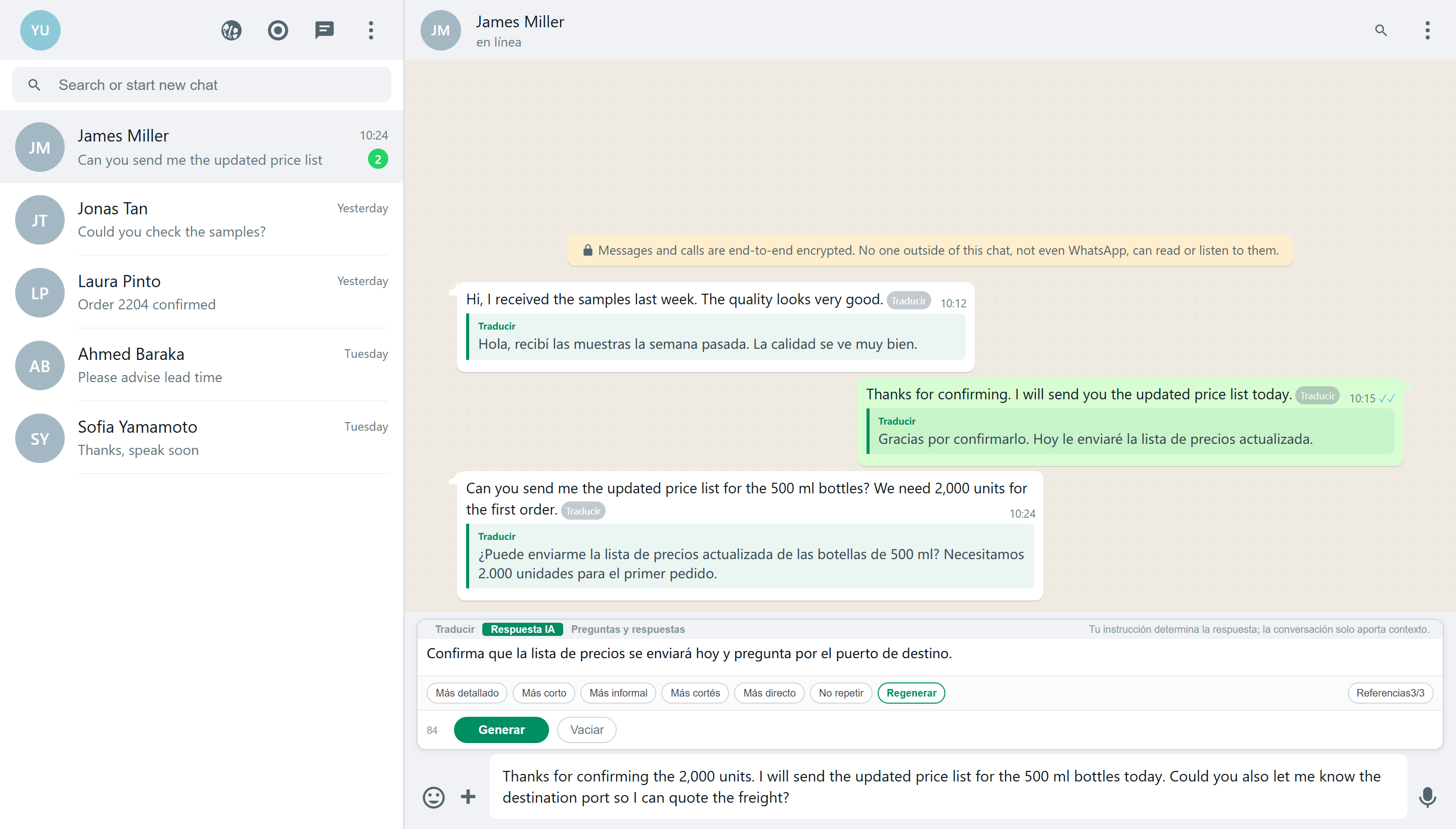 Traductor y respuestas con IA para WhatsApp Web