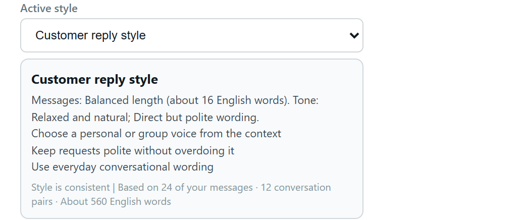 Personal style settings in YaoAI Whats